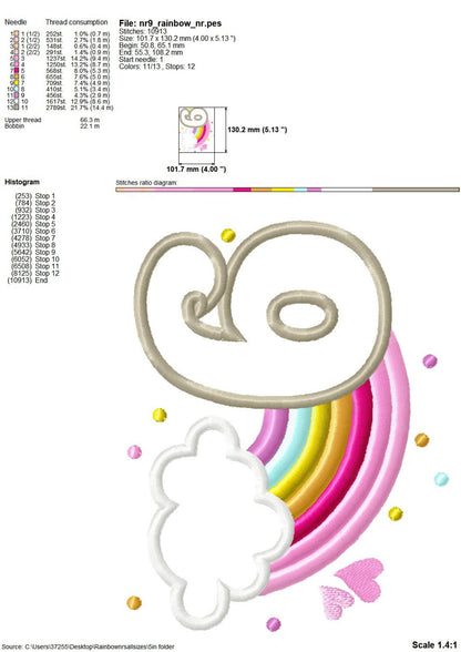 Cute Rainbow Birthday Number 9