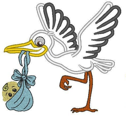 Stork carrying baby Maternity Pregnancy Machine embroidery applique