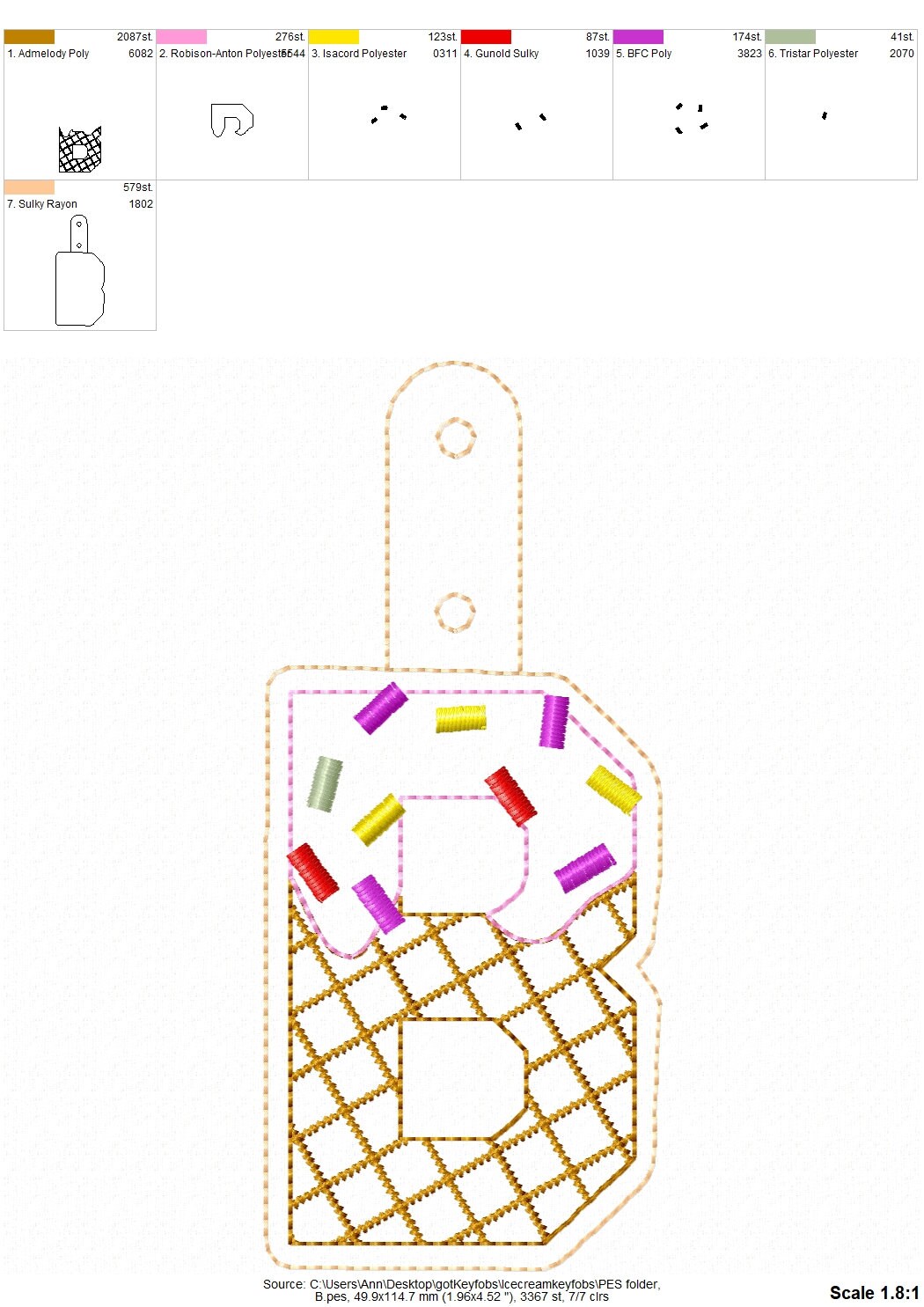 Ice Cream Cone Monogram Keychain