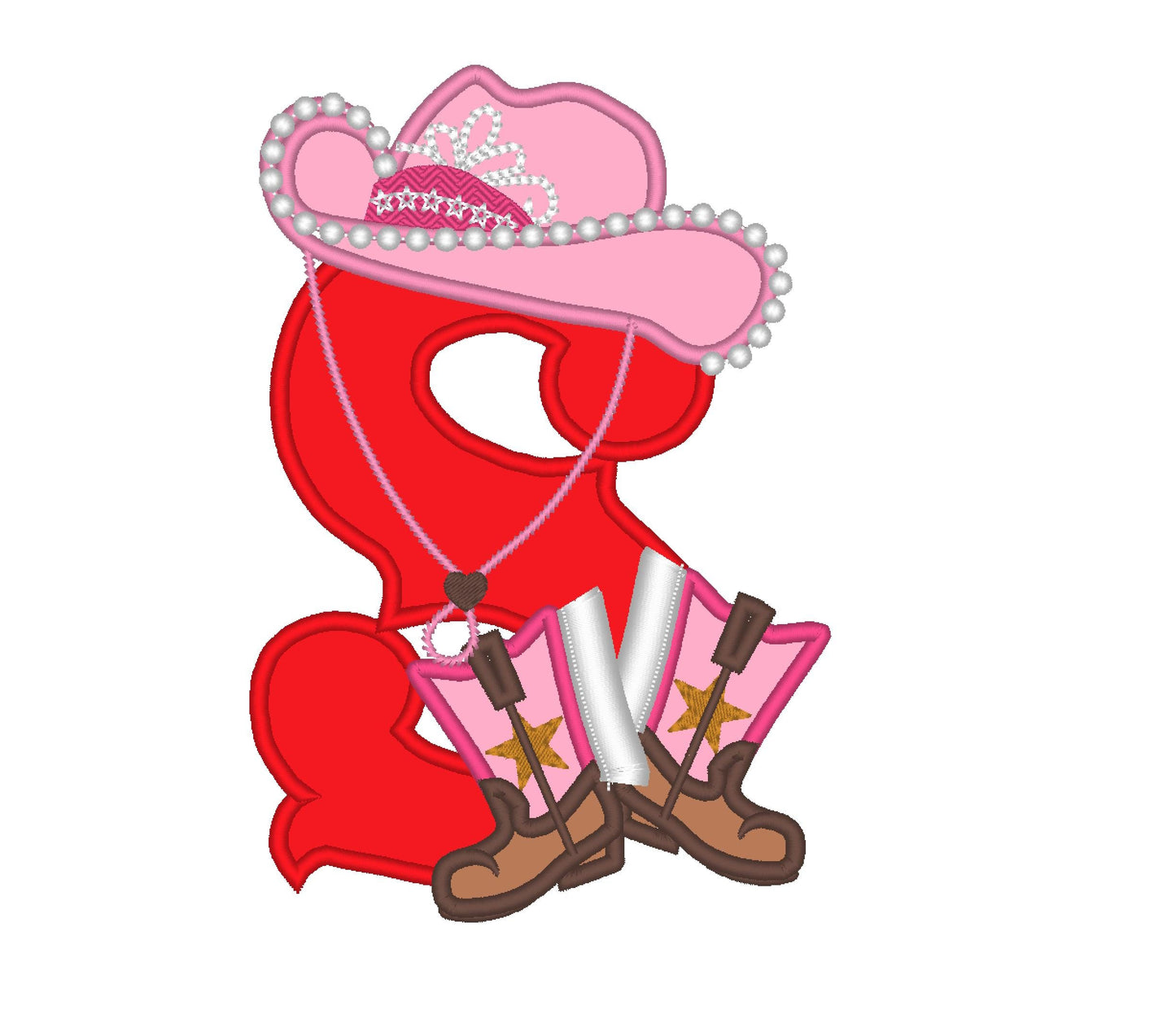 Lady Cowboy Birthday letter S one custom letter machine embroidery