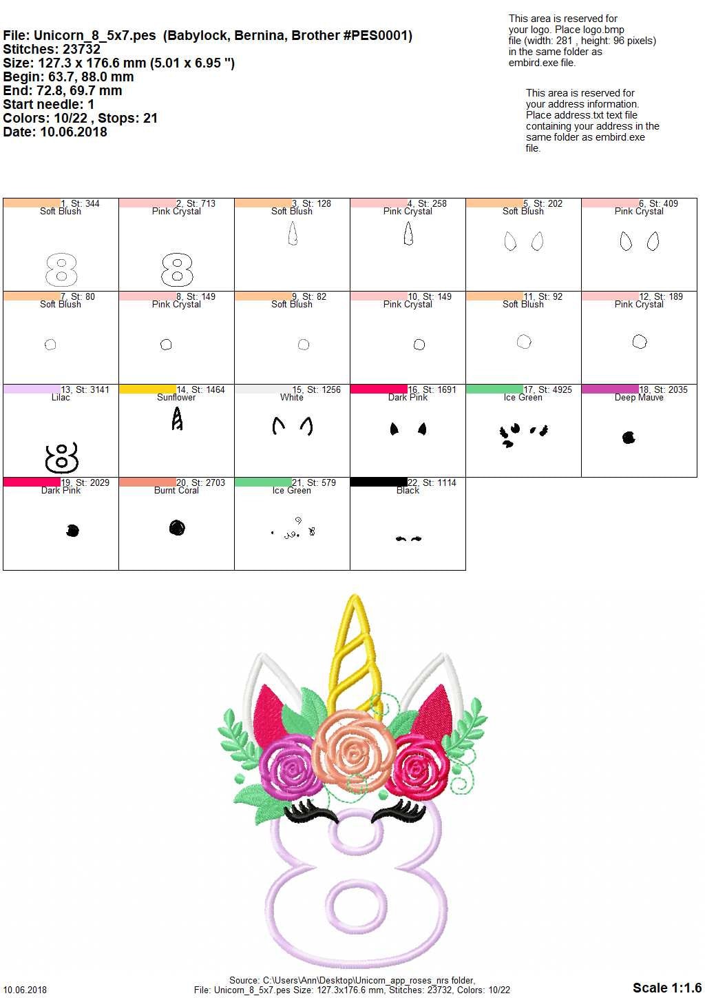 Floral Unicorn Birthday Numbers Applique