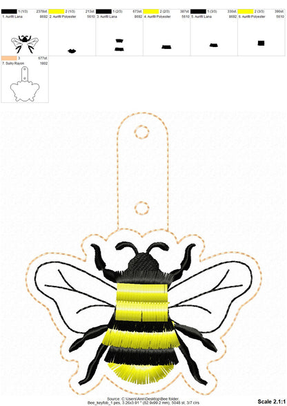 Fringed Bee Honeybee Keychain