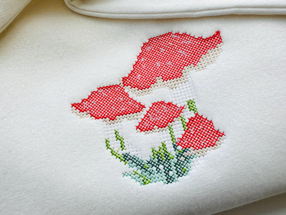 Cross stitch Mushroom woodland forest Amanita Fly Mushroom machine