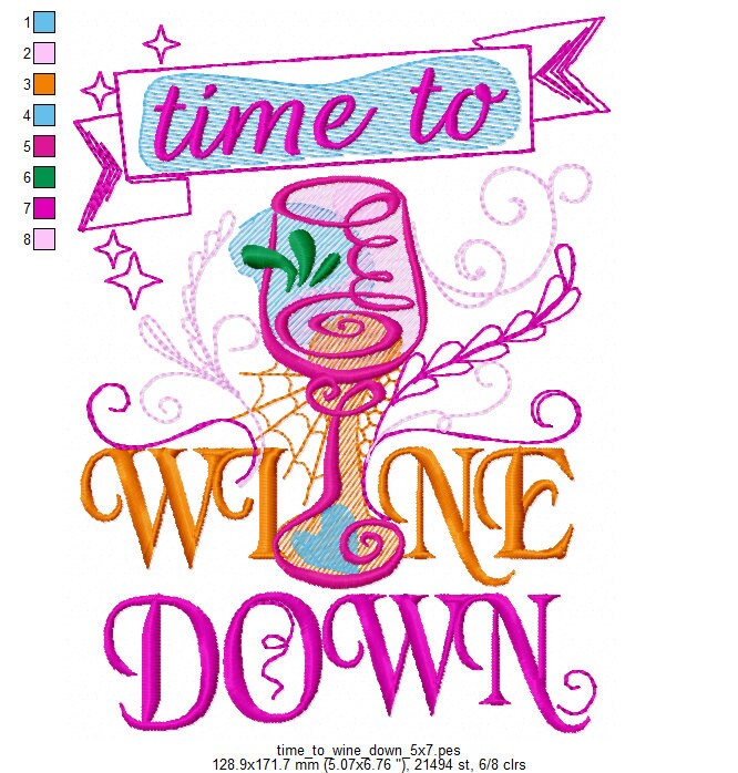 Time to wine down machine embroidery designs 4x4 and 5x7 kitchen towels