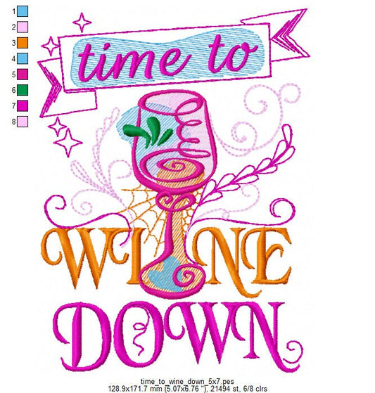 Time to wine down machine embroidery designs 4x4 and 5x7 kitchen towels