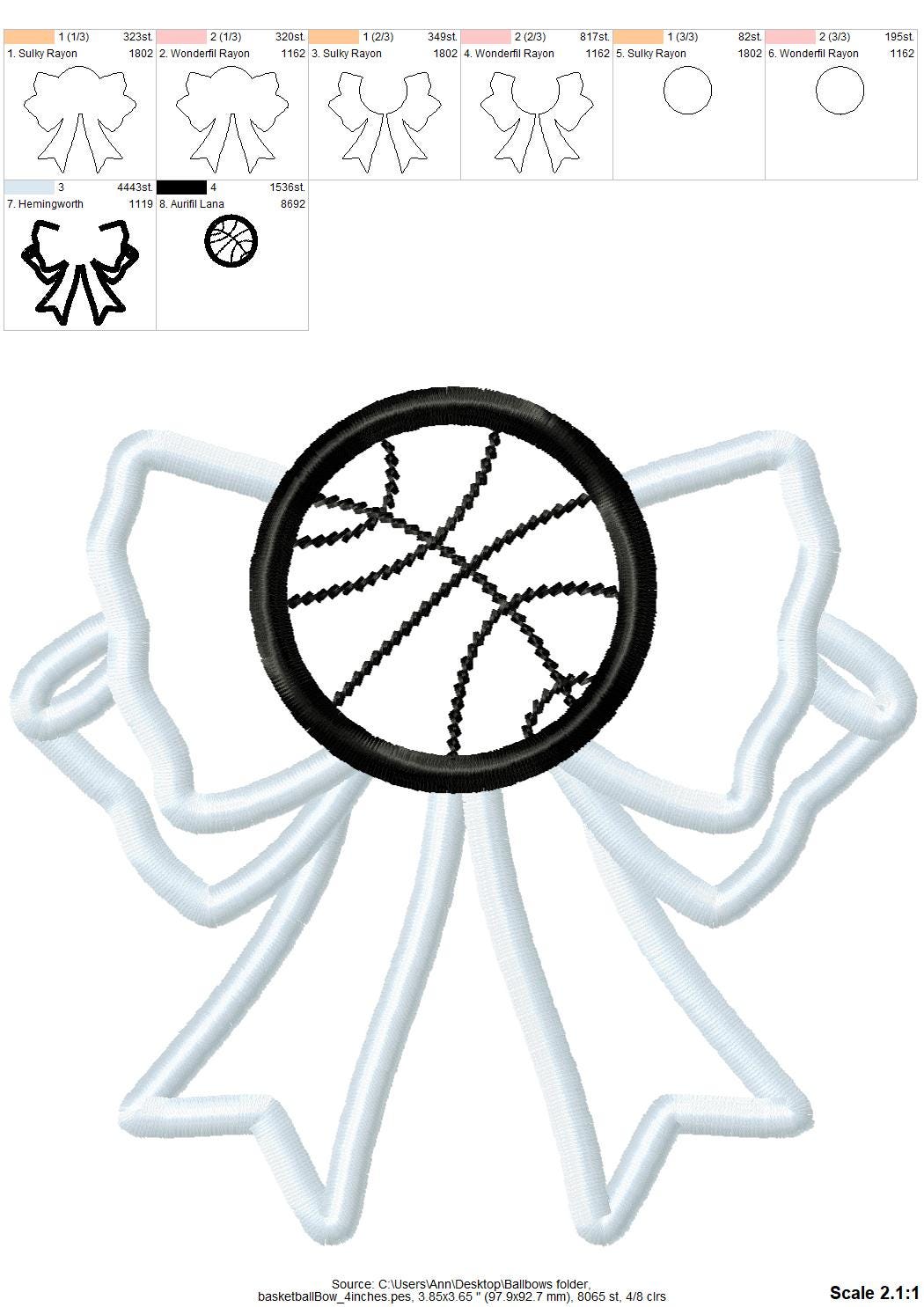 Basketball Sports Bow Applique