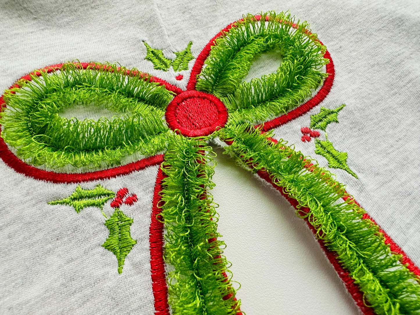Christmas Fringed Bow Holly Berries