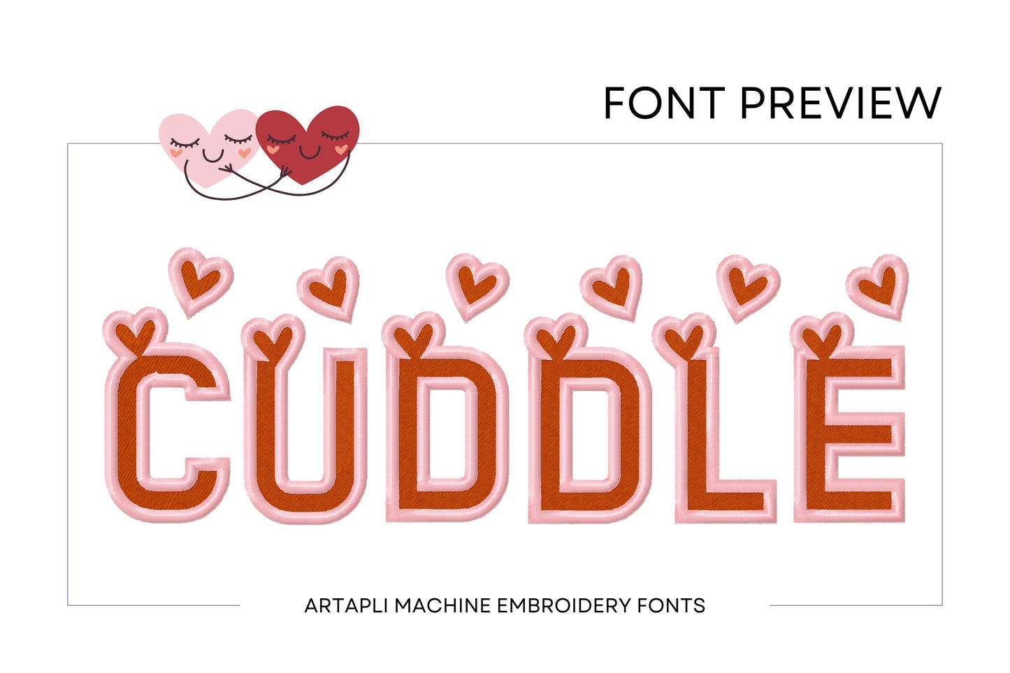 Heart Monogram FONT fill stitch and satin outline alphabet SET of 2