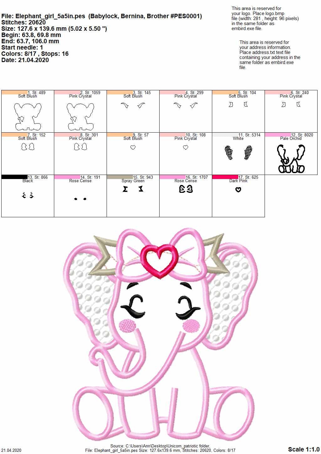 Little Elephant Girl with Bow Applique