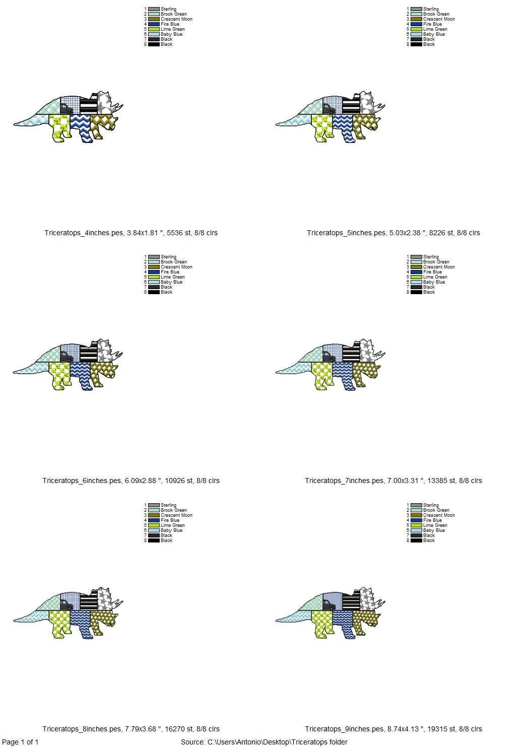 Patchwork Triceratops Dinosaur Jurassic animal Dino silhouette