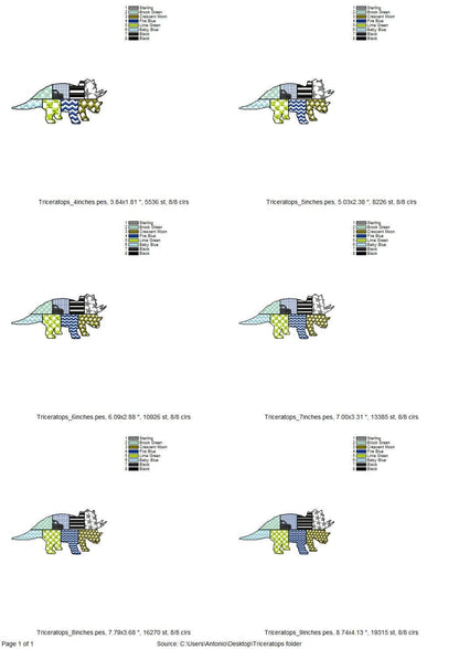 Patchwork Triceratops Dinosaur Jurassic animal Dino silhouette