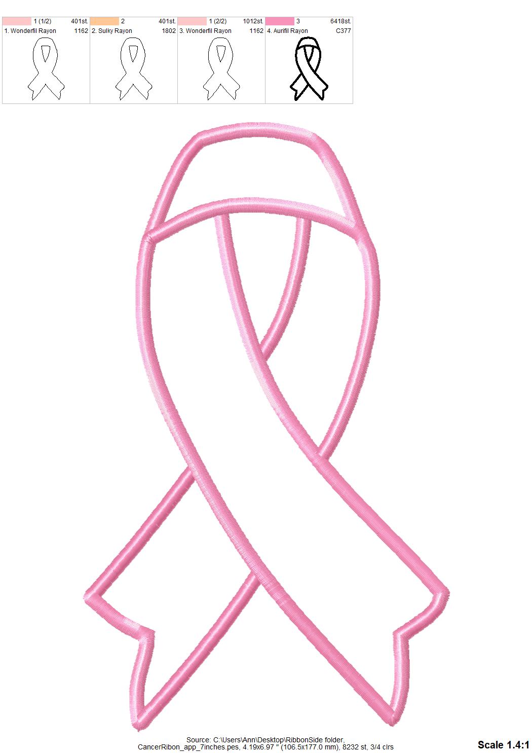 Cancer Ribbon Side Bow Applique