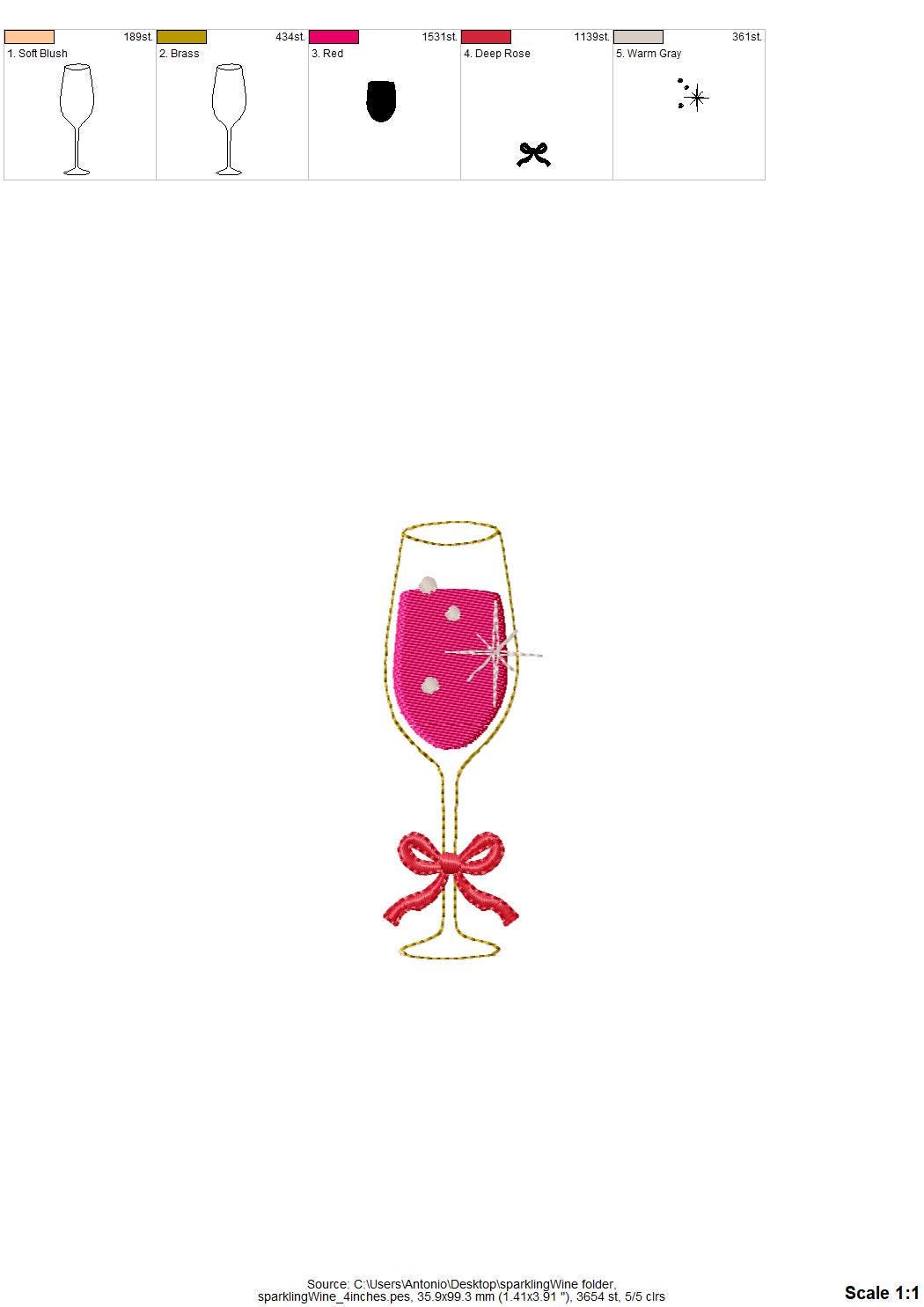 Sparkling Wine Cocktail Drink in glass HTV Glitter vinyl Applique