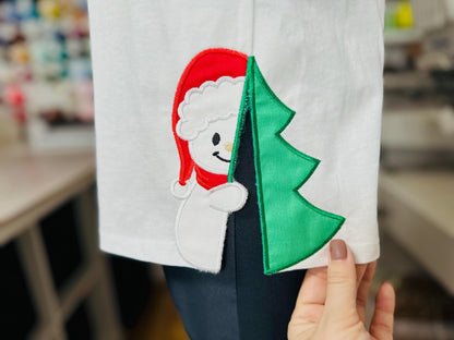 Christmas Peeking Snowman Applique