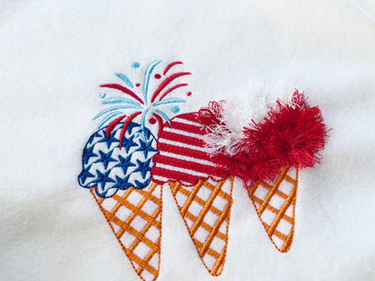 Patriotic Fringed Fluffy Ice Cream Cone Trio