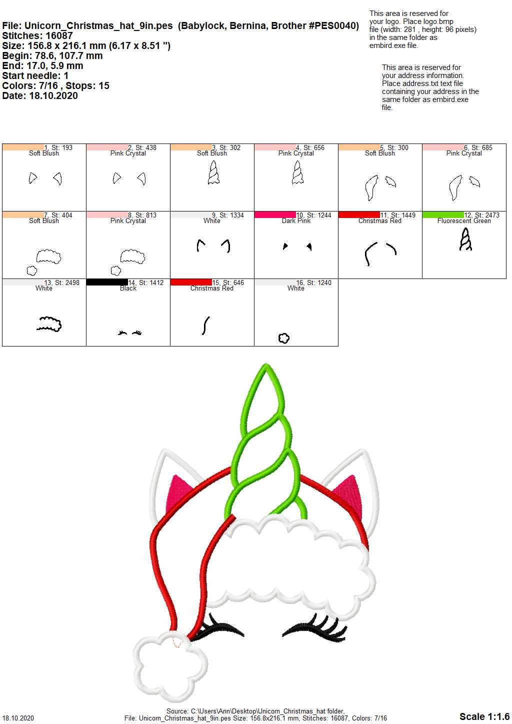 Christmas Unicorn Head Applique