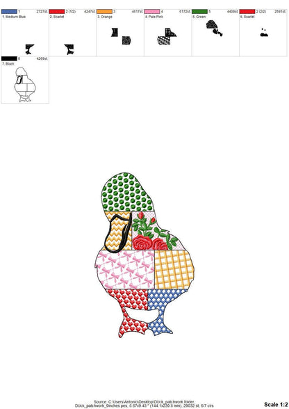 Patchwork Duck Bird patterned farm bird Duck outline machine embroidery