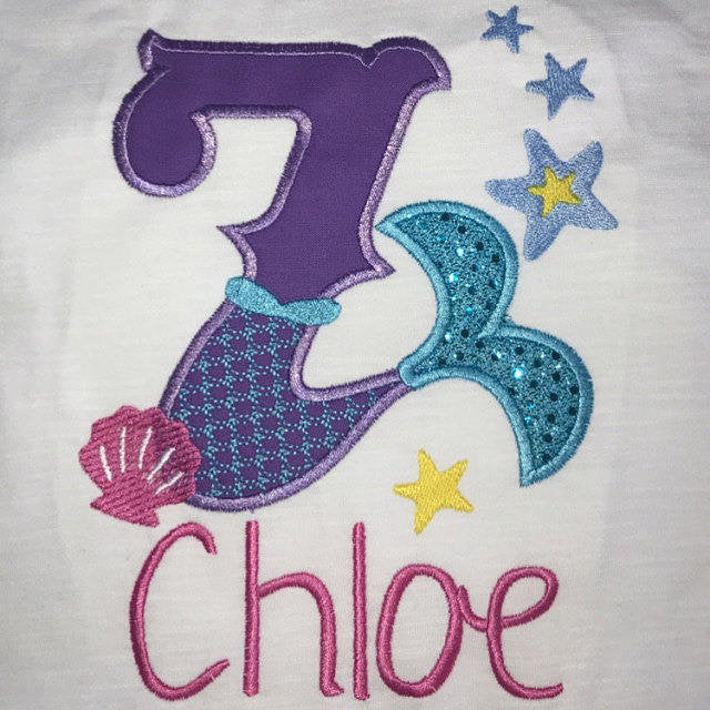 Mermaid Tail Birthday Number Applique