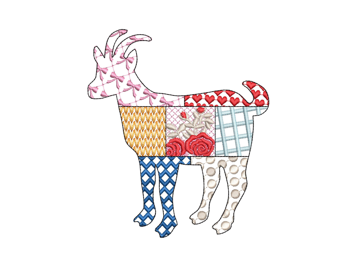 Patchwork Goat Farm animal patterned Goat silhouette outline machine