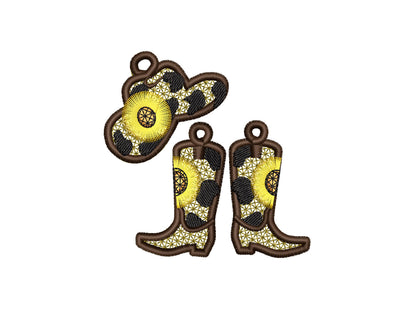Cowboy Boots and Hat Fringed Sunflower Charm