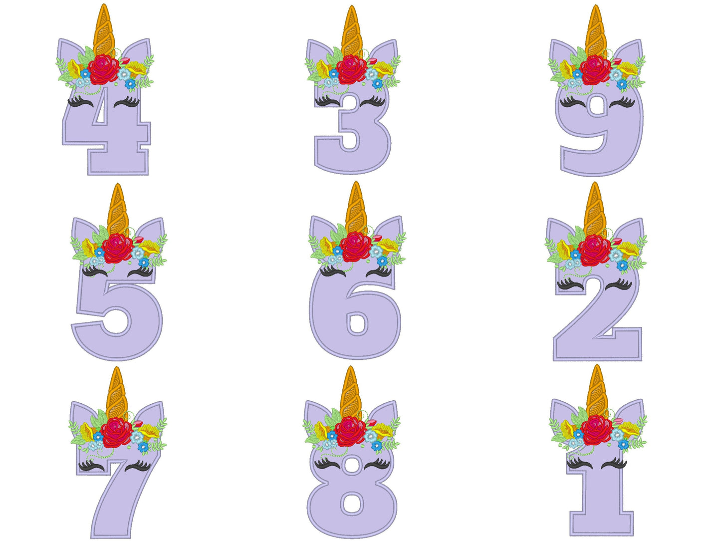 Floral Unicorn Birthday Numbers Applique