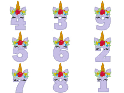 Floral Unicorn Birthday Numbers Applique