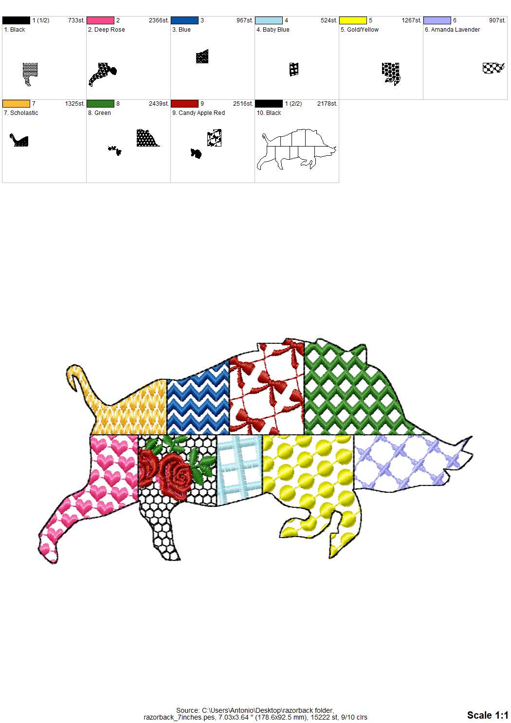 Patchwork Razorback patterned Wild Pig Boar Hog silhouette machine
