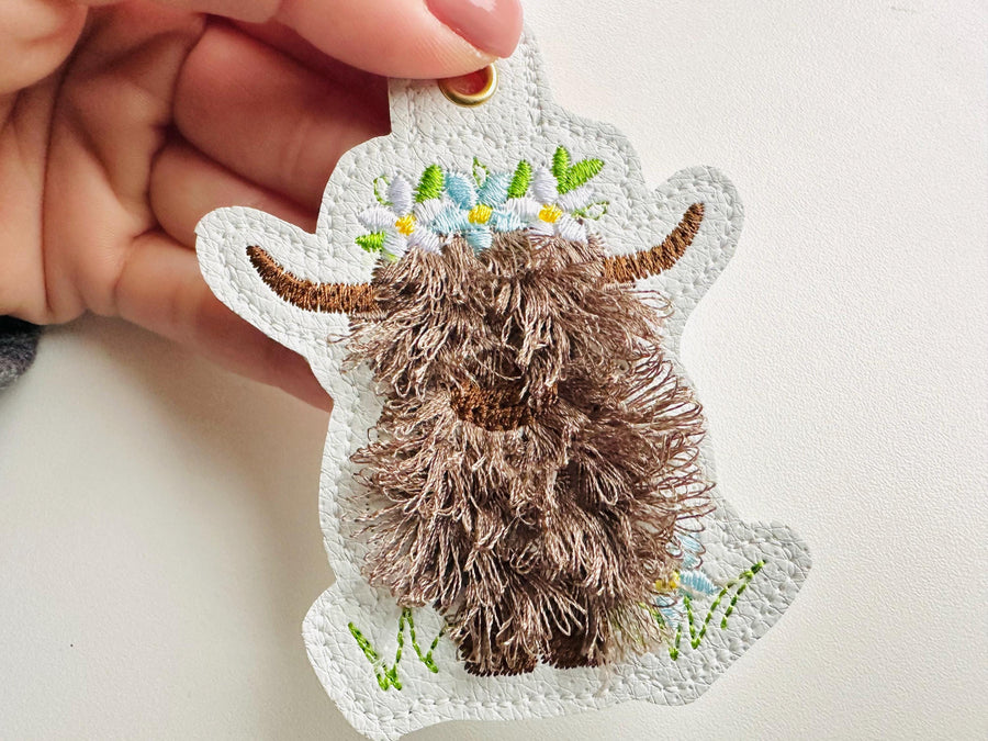 Floral Highland Cow Bull Keychain