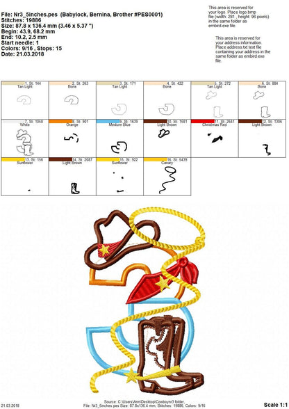 Little Cowboy Birthday Number 3 THREE wide satin stitch Applique