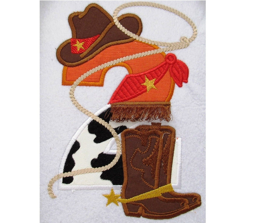 Cowboy Birthday Number Set Wide satin stitch, machine embroidery