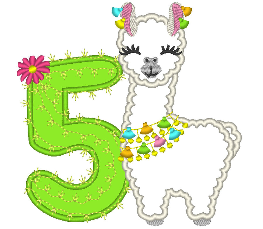 Llama Cactus Birthday Number 5
