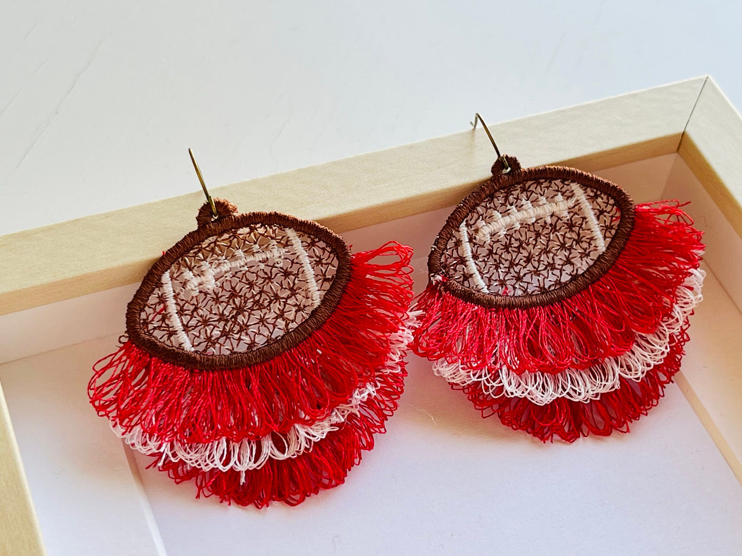 Fringed Sport Football Earrings Charm