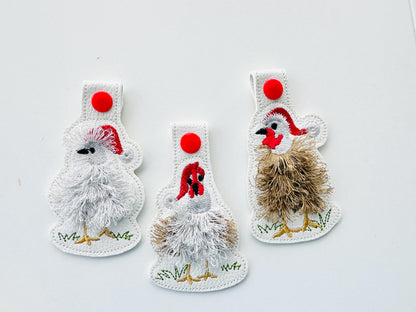 Fringed Christmas Chicken Keychain Set of 3