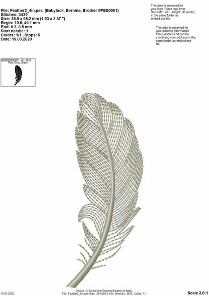 Light Stitch Feather Set of 4 – In-the-Hoop embroidery design instant download by Artapli