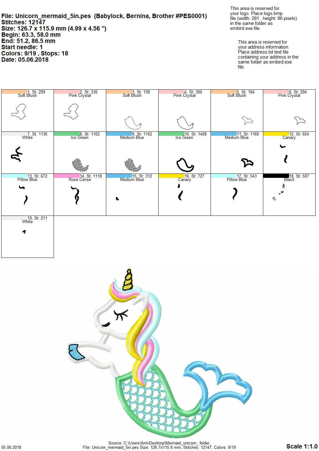 Mermaid Unicron Mermicorn Applique