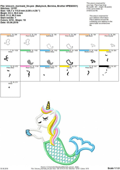 Mermaid Unicron Mermicorn Applique