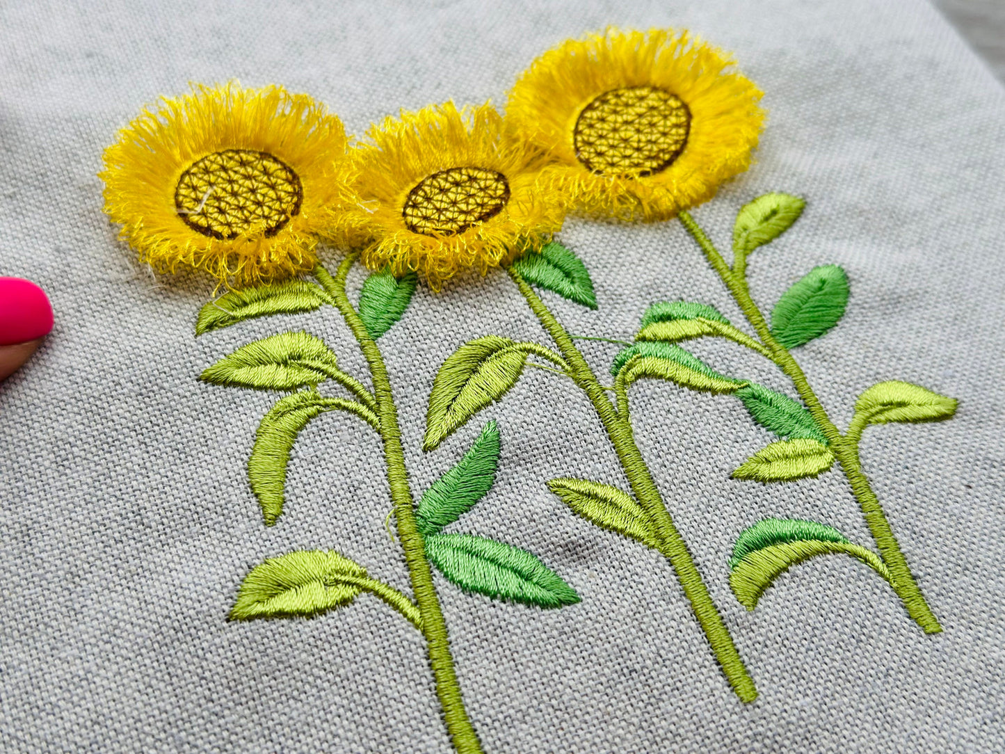 Three Fringed Sunflower Stems in a row