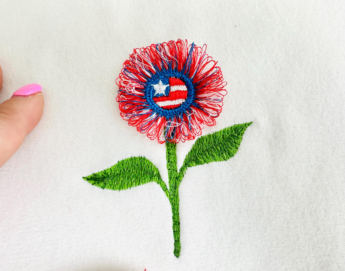 Small Patriotic Fringed Fluffy Sunflower Flower Stem Floral Fringe