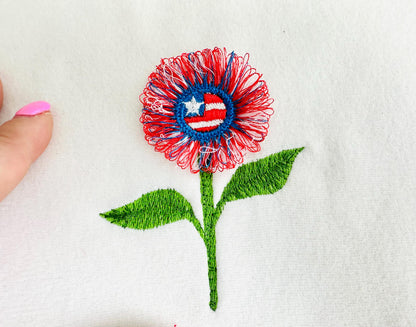Small Patriotic Fringed Fluffy Sunflower Flower Stem Floral Fringe