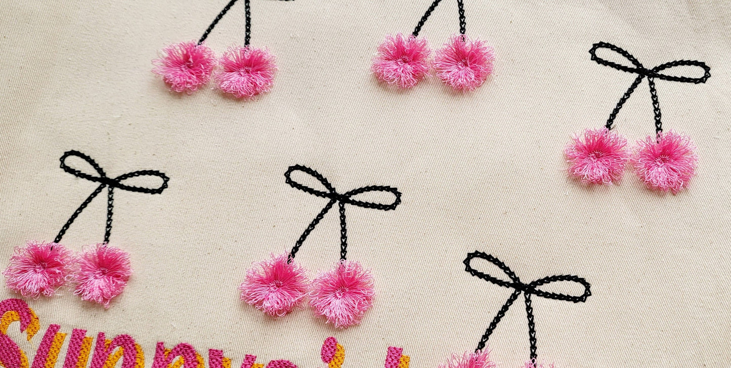 Fringed Cherry Pom Poms