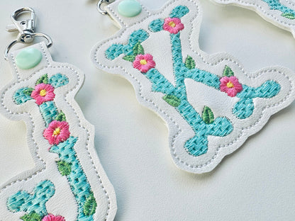 Small flower western cowboy Monogram keychain and eyelet gift tag