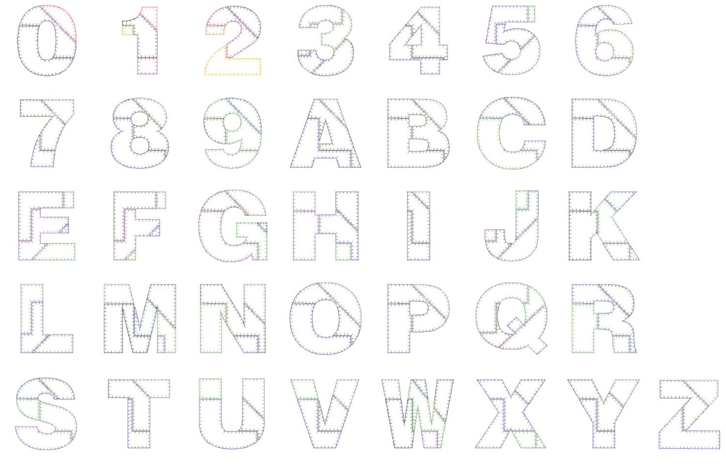 Patchwork Rag Edges Font Applique