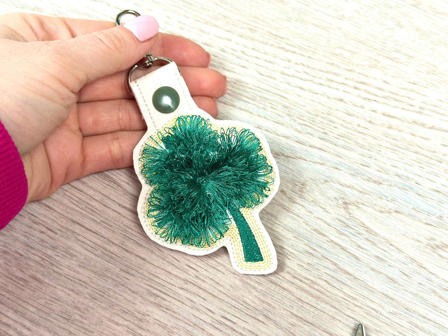 Fringed Shamrock Clover Keychain