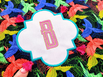 Chinoiserie Fringed Tassel Monogram Frame Applique