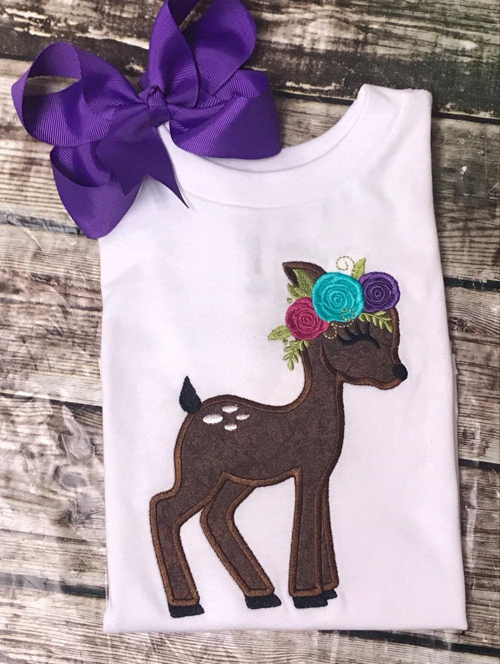 Little Floral Deer Fawn Baby Applique
