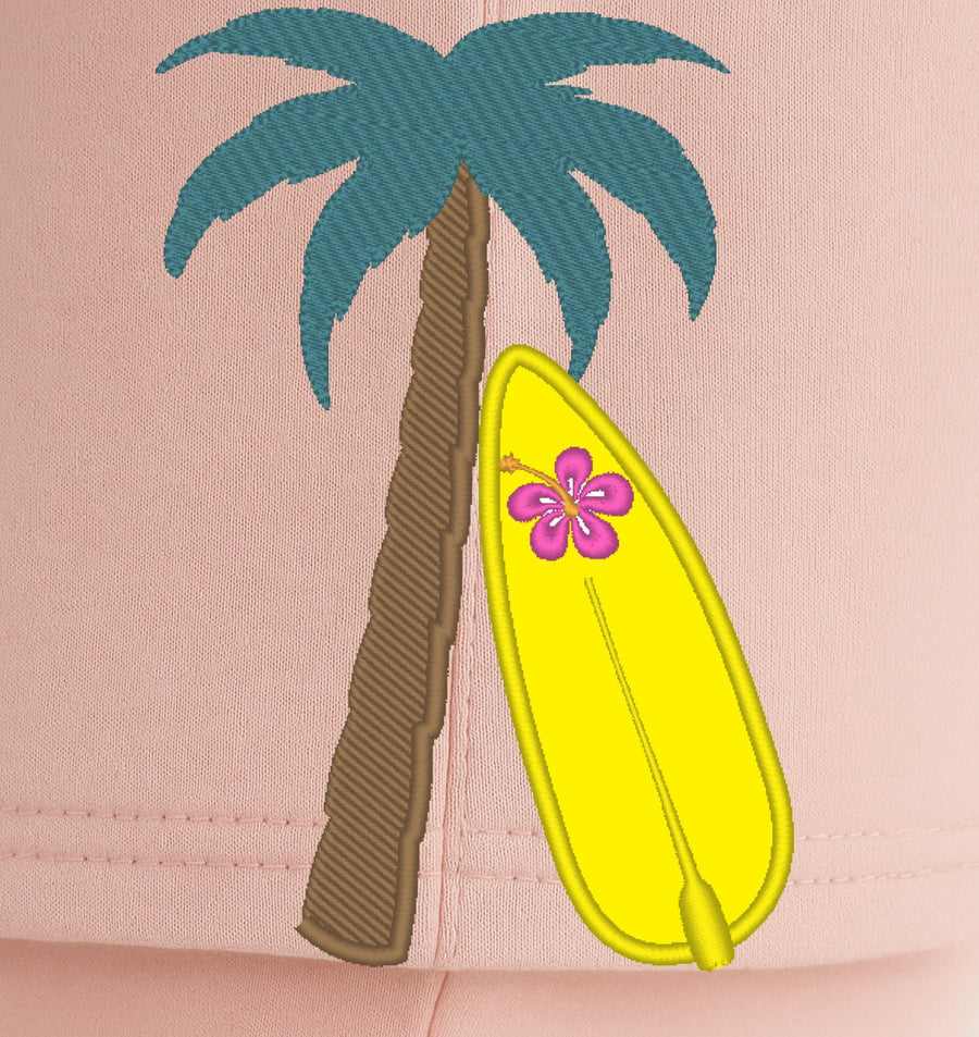 Summer Beach Palm and Surfing Board split seam cutout side bow Applique