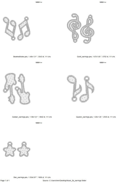 Music Notes Earrings Set of 5