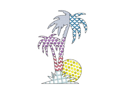 Patchwork Palm Tree silhouette outline patterned Palm summer beach