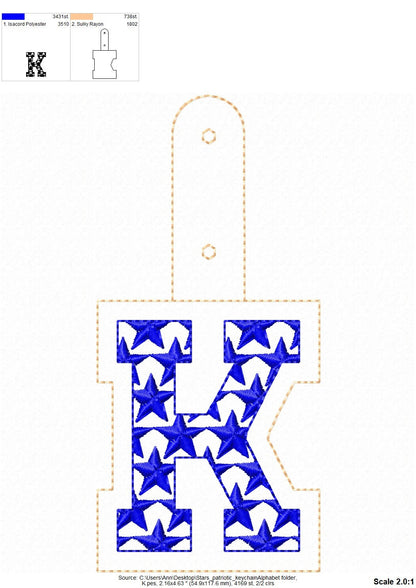 Stars Patriotic 4th July American flag alphabet letters A-Z Key Fob