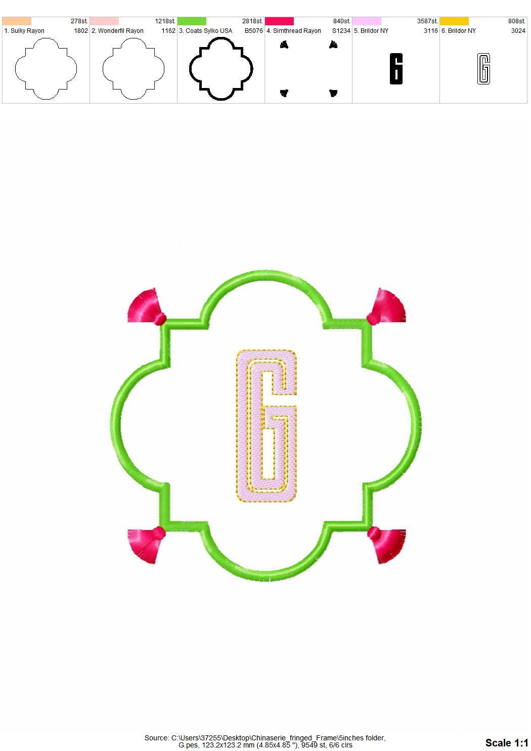 Chinoiserie Fringed Tassel Monogram Frame Applique